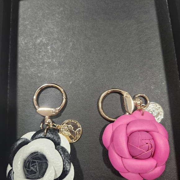 Accessories - Chic Black and Pink Camelia Floral Key Charm